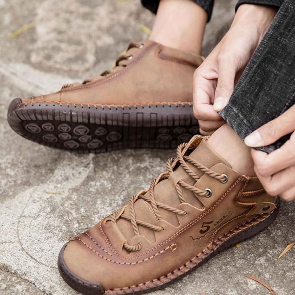 Beck Shoes Men's Tan Leather Sneakers